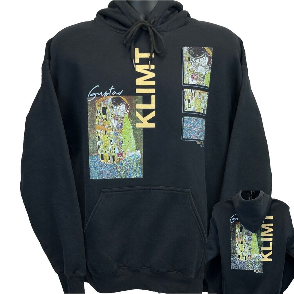 Gustav Klimt The Kiss Hoodie Mens L Large Black Art Painting Hooded Sweatshirt